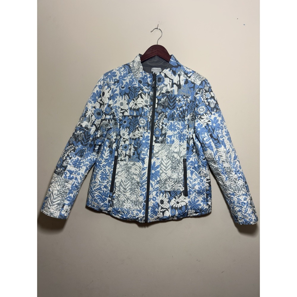 Multiples Quilted Blue Floral Zip Jacket M - Picture 1 of 16